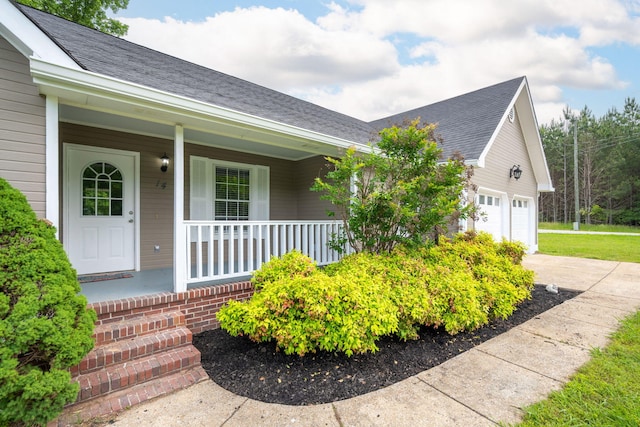 14 Castleview Ct, Ringgold, GA 30736 - doorway to property with covered porch, concrete driveway, a garage, and roof with shingles