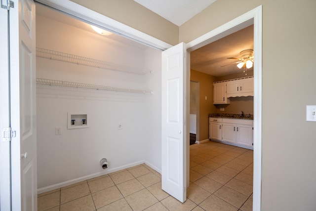 14 Castleview Ct, Ringgold, GA 30736 - clothes washing area with washer hookup, hookup for an electric dryer, light tile patterned flooring, and ceiling fan