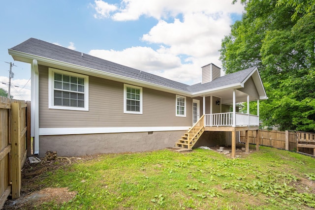 14 Castleview Ct, Ringgold, GA 30736 - rear view of house with stairway, a chimney, and covered porch