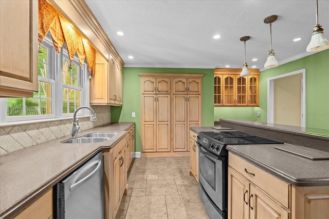 1578 Old Ringgold Rd, Rocky Face, GA 30740 - kitchen featuring electric range oven, a sink, dishwasher, crown molding, and recessed lighting