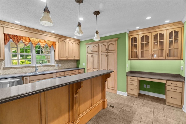 1578 Old Ringgold Rd, Rocky Face, GA 30740 - kitchen featuring a sink, dishwasher, dark countertops, tasteful backsplash, and recessed lighting