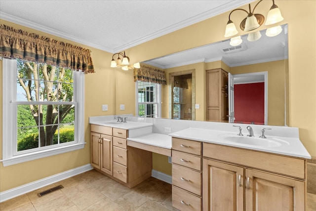 1578 Old Ringgold Rd, Rocky Face, GA 30740 - full bathroom featuring baseboards, healthy amount of natural light, ornamental molding, vanity, and tile patterned flooring