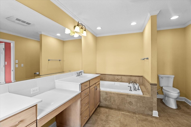 1578 Old Ringgold Rd, Rocky Face, GA 30740 - full bathroom featuring toilet, vanity, a garden tub, recessed lighting, and ornamental molding