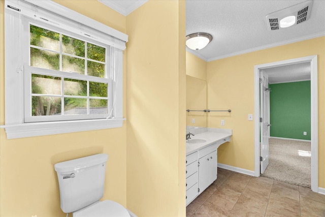 1578 Old Ringgold Rd, Rocky Face, GA 30740 - bathroom with ornamental molding, toilet, vanity, baseboards, and a textured ceiling