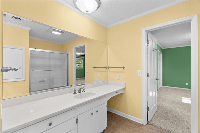 1578 Old Ringgold Rd, Rocky Face, GA 30740 - full bathroom with crown molding, a textured ceiling, baseboards, vanity, and tile patterned floors