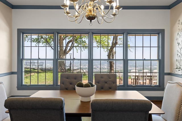 1116 Cumberland Rd, Chattanooga, TN 37419 - dining area with a water view, a chandelier, and ornamental molding