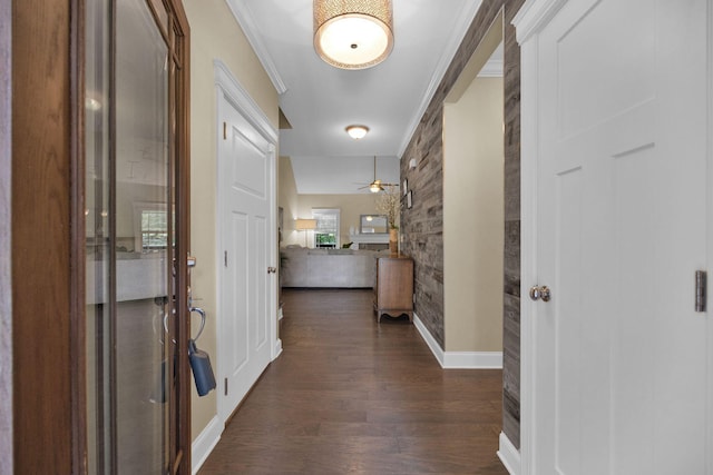 7310 Huntley Ln, Chattanooga, TN 37421 - hallway featuring dark wood-style floors and crown molding