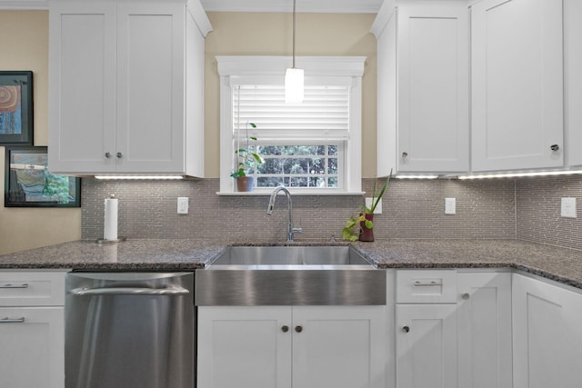 7310 Huntley Ln, Chattanooga, TN 37421 - kitchen featuring dishwasher, tasteful backsplash, and white cabinets