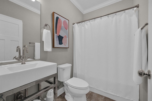7310 Huntley Ln, Chattanooga, TN 37421 - full bathroom featuring crown molding, vanity, shower / bathtub combination with curtain, and tile patterned floors