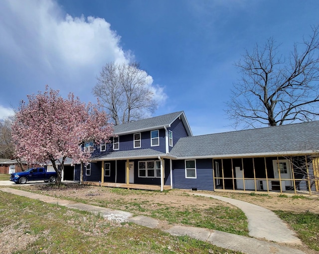 410 Cherry St, Dunlap, TN 37327 - view of front of property featuring a sunroom, a shingled roof, and a porch
