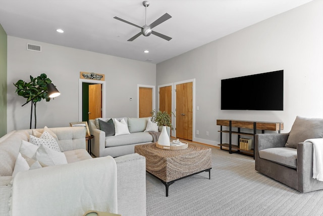 623 Hamilton Ave, Chattanooga, TN 37405 - living area with ceiling fan, recessed lighting, light colored carpet, and baseboards