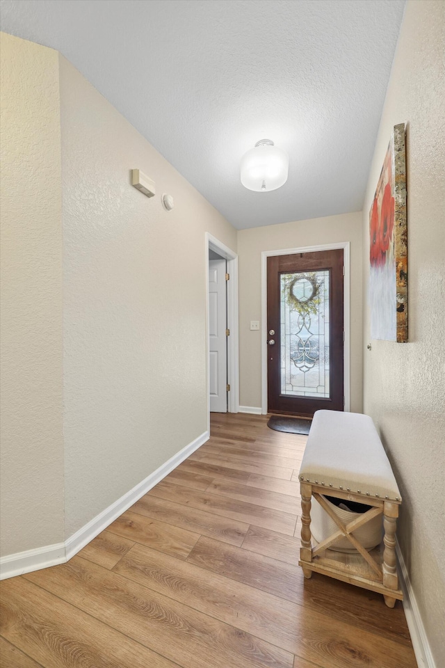548 Flagstone Dr, Rossville, GA 30741 - doorway to outside featuring light wood-style floors, a textured wall, baseboards, and a textured ceiling
