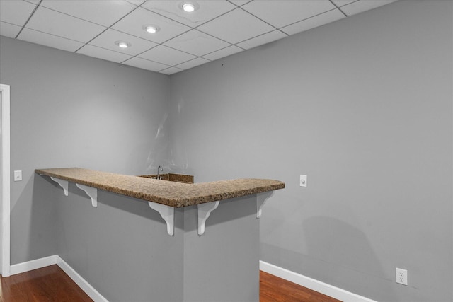 125 Robbie Dr, Whitwell, TN 37397 - bar area featuring dark wood-style floors, baseboards, recessed lighting, and a drop ceiling
