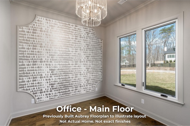4850 Amethyst Rd Unit 904, Chattanooga, TN 37419 - unfurnished dining area with baseboards, dark wood finished floors, ornamental molding, and a chandelier