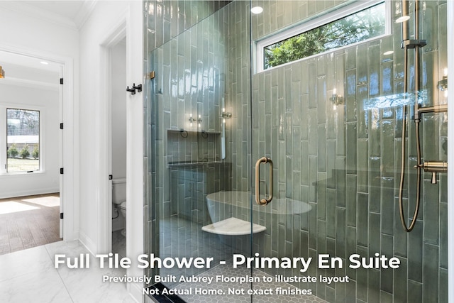 4850 Amethyst Rd Unit 904, Chattanooga, TN 37419 - full bathroom with ornamental molding, toilet, and a stall shower