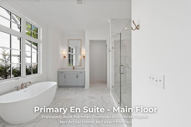 3070 Galena Cir Unit 830, Chattanooga, TN 37419 - full bath featuring marble finish floors, plenty of natural light, a marble finish shower, vanity, and crown molding