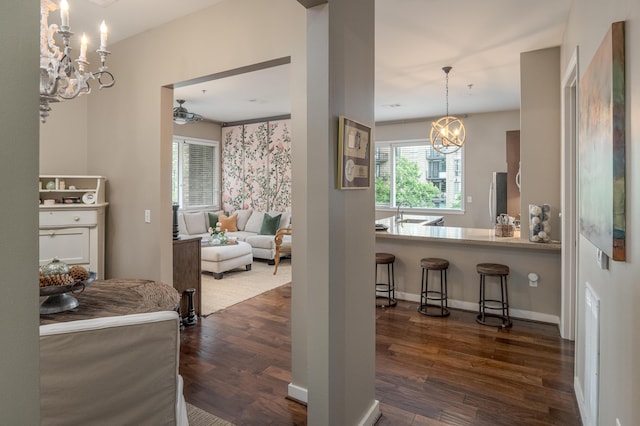 200 Manufacturers Rd Apt 339, Chattanooga, TN 37405 - dining room with a chandelier and dark wood finished floors