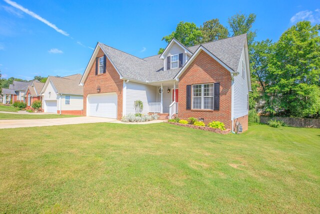 8369 Shadetree Ln, Ooltewah, TN 37363 - traditional home with concrete driveway, a shingled roof, brick siding, and a porch