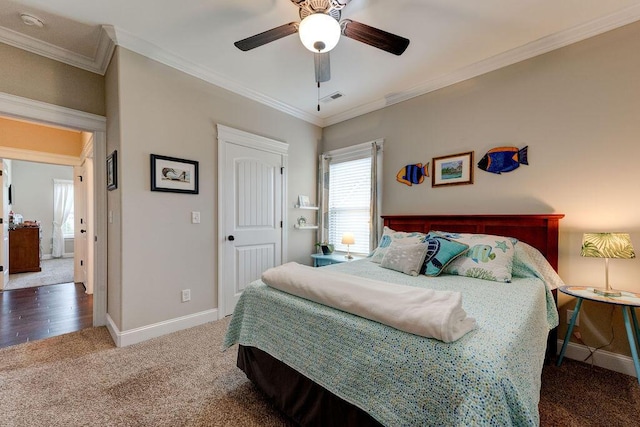 536 Live Oak Rd, Ringgold, GA 30736 - carpeted bedroom with baseboards, crown molding, ceiling fan, and a closet