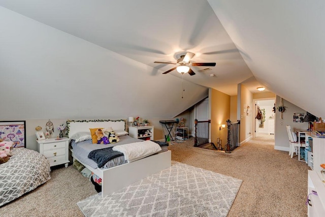 536 Live Oak Rd, Ringgold, GA 30736 - carpeted bedroom with vaulted ceiling and a ceiling fan