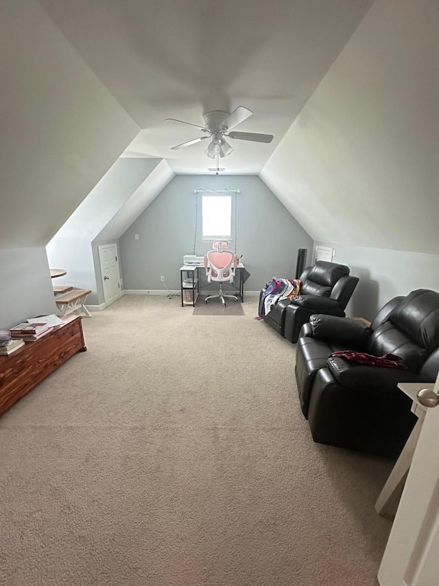 6180 Oilskin Dr, Ooltewah, TN 37363 - bonus room with a ceiling fan, light carpet, lofted ceiling, an office area, and baseboards
