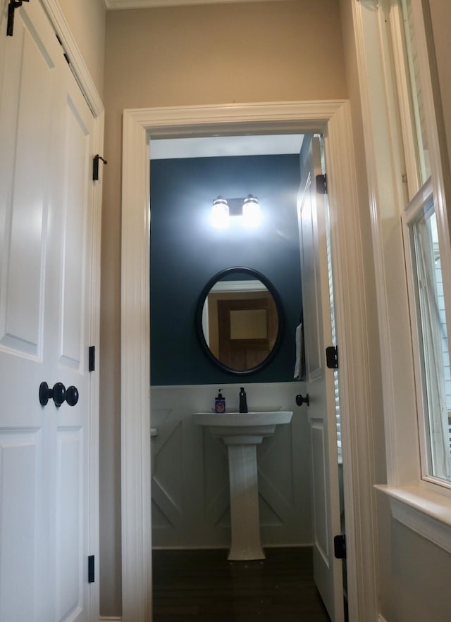 bathroom with wood finished floors