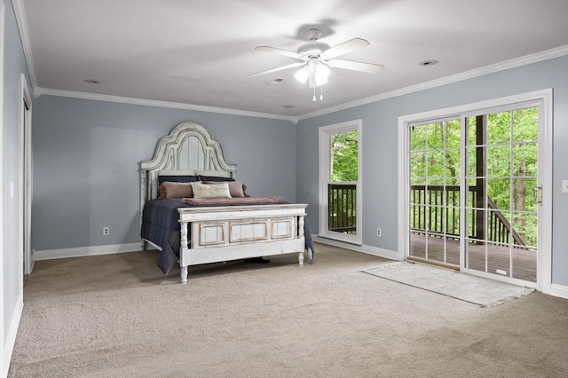 15033 Log Cabin Ln, Soddy Daisy, TN 37379 - carpeted bedroom featuring access to outside, baseboards, ornamental molding, and ceiling fan