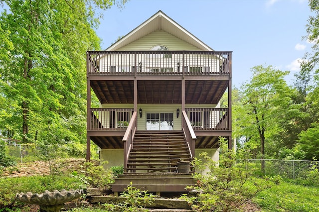 15033 Log Cabin Ln, Soddy Daisy, TN 37379 - back of house featuring stairs, fence, and a deck