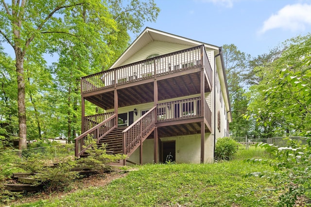 15033 Log Cabin Ln, Soddy Daisy, TN 37379 - back of property featuring stairs, a deck, and fence