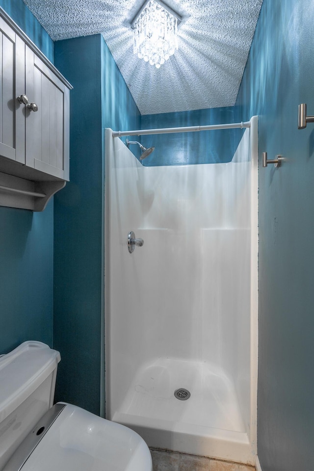 7429 Irongate Dr, Hixson, TN 37343 - full bath featuring toilet, a shower stall, and a textured ceiling