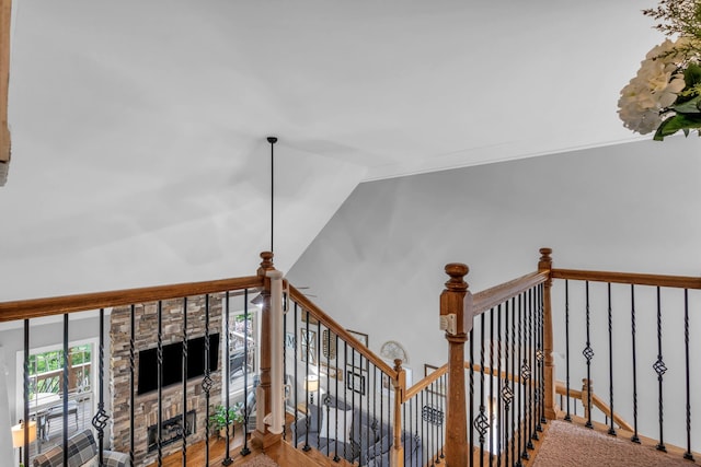 7983 Chianti Way, Chattanooga, TN 37421 - stairs featuring a fireplace and ceiling fan