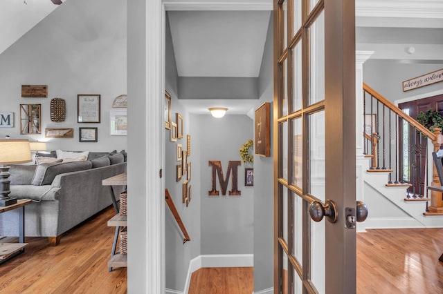 7983 Chianti Way, Chattanooga, TN 37421 - corridor with stairway, light wood-style flooring, and baseboards