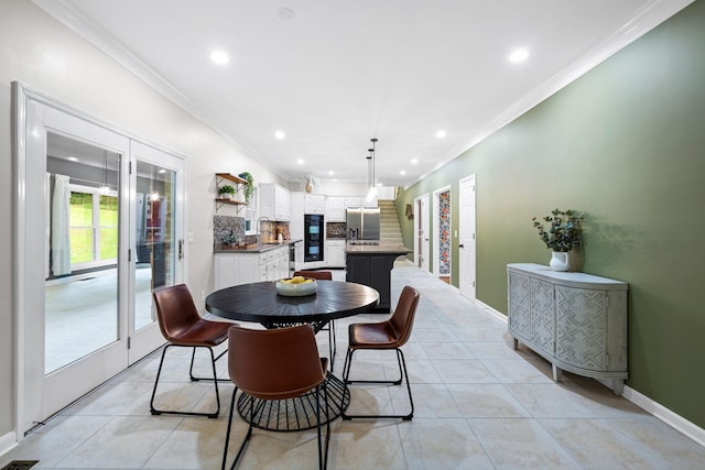 9416 Royal Mountain Dr, Chattanooga, TN 37421 - dining room featuring recessed lighting, ornamental molding, baseboards, light tile patterned floors, and french doors
