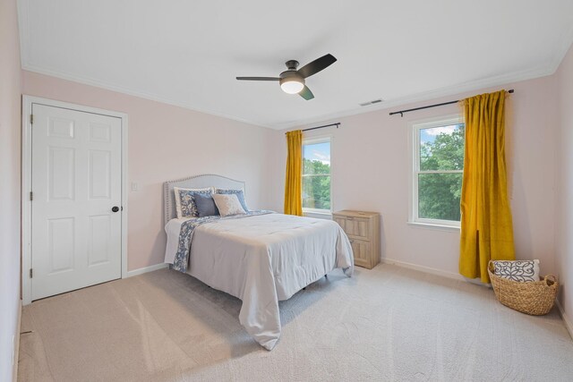 9416 Royal Mountain Dr, Chattanooga, TN 37421 - bedroom featuring baseboards, carpet flooring, ornamental molding, and ceiling fan