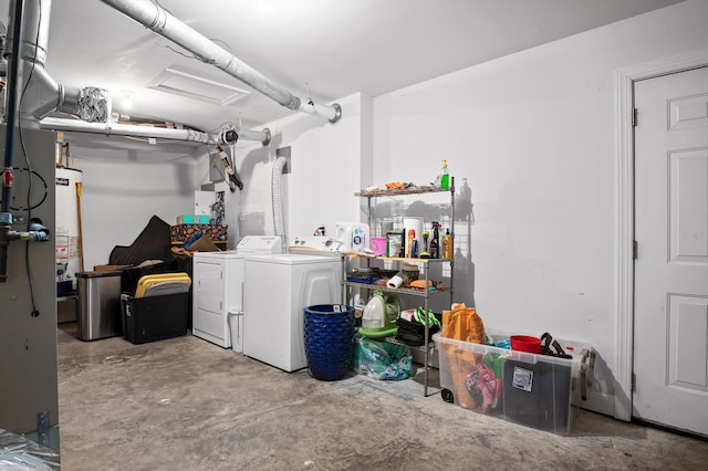 below grade area with washing machine and dryer and gas water heater