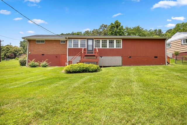 3502 Oak Ridge Dr, Chattanooga, TN 37415 - back of property with crawl space, a yard, and brick siding