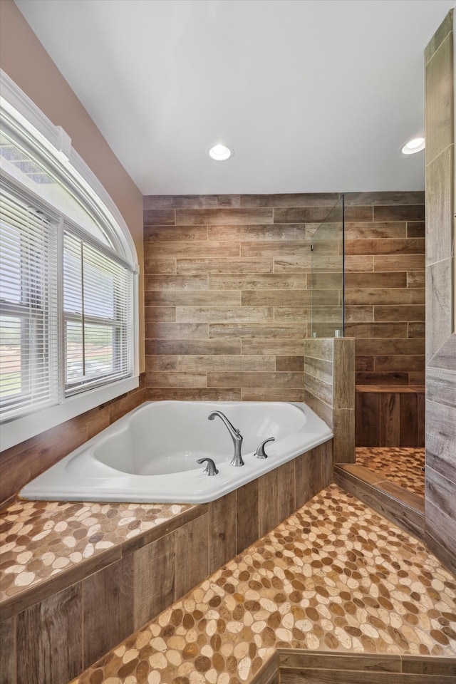 7470 Twin Brook Dr, Chattanooga, TN 37421 - bathroom with a bath, walk in shower, and recessed lighting