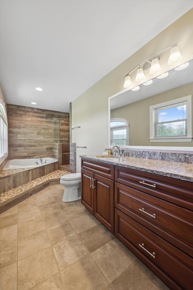 7470 Twin Brook Dr, Chattanooga, TN 37421 - full bath featuring vanity, a bath, a tile shower, toilet, and tile patterned floors