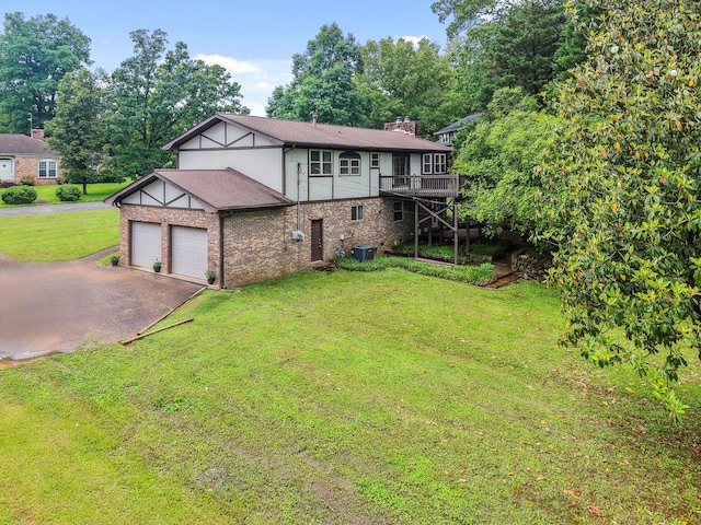 7470 Twin Brook Dr, Chattanooga, TN 37421 - view of front of property featuring driveway, brick siding, a garage, a front yard, and a chimney
