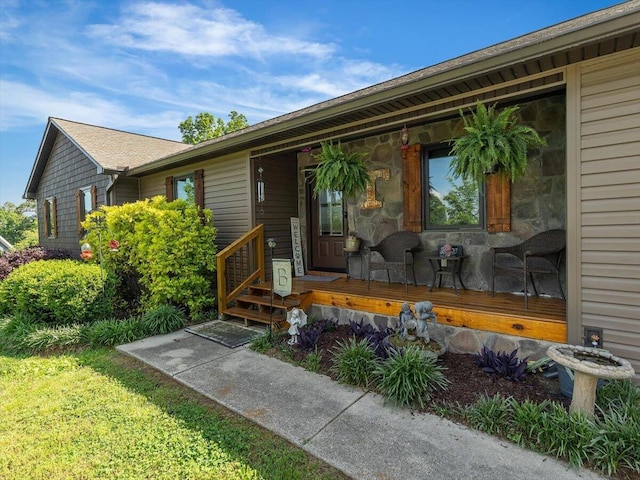123 Paddle Wheel Ct, Cohutta, GA 30710 - view of exterior entry featuring covered porch and stone siding