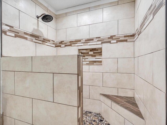 123 Paddle Wheel Ct, Cohutta, GA 30710 - bathroom view of a tile shower and ornamental molding