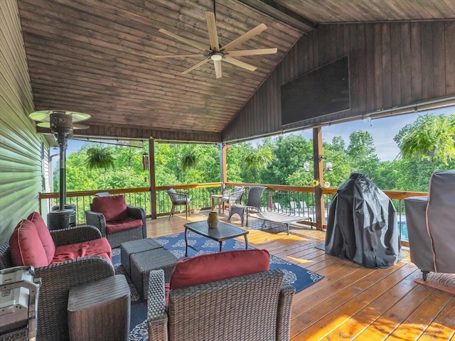 123 Paddle Wheel Ct, Cohutta, GA 30710 - wooden deck featuring ceiling fan and an outdoor living space