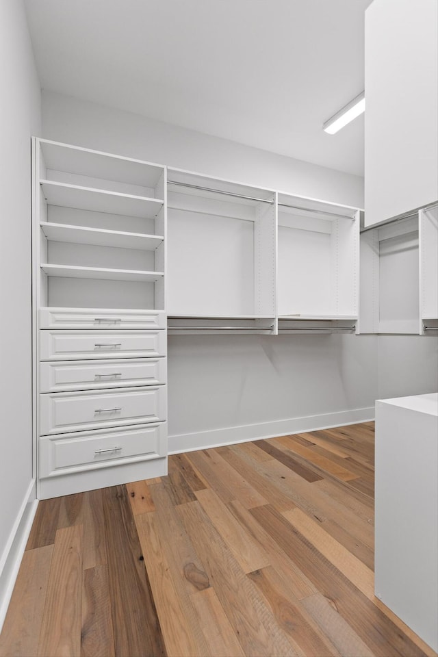 walk in closet with wood finished floors