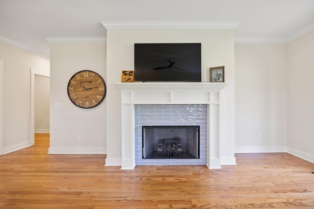 2664 Mowbray Pike Unit 2, Soddy Daisy, TN 37379 - detailed view of crown molding, wood finished floors, a fireplace, and baseboards