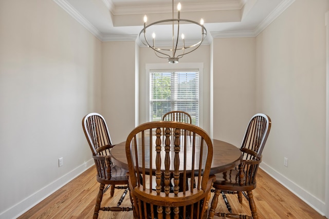 2664 Mowbray Pike Unit 2, Soddy Daisy, TN 37379 - dining area with a chandelier, a raised ceiling, light wood finished floors, and crown molding