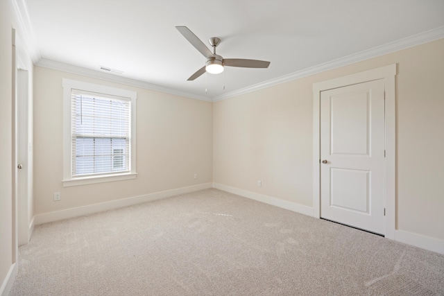 2664 Mowbray Pike Unit 2, Soddy Daisy, TN 37379 - spare room featuring a ceiling fan, crown molding, light colored carpet, and baseboards