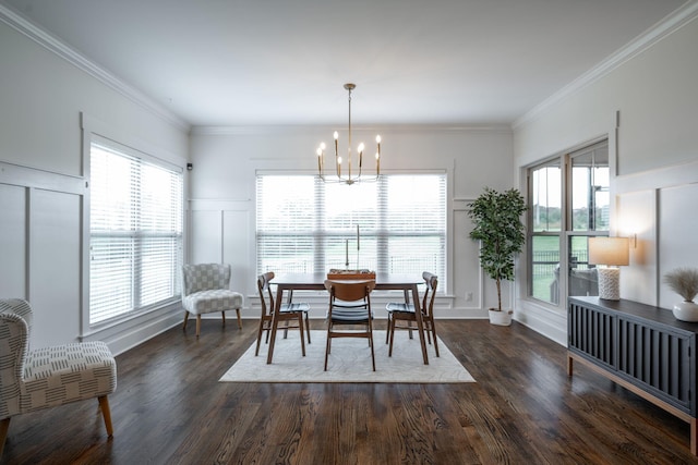 3637 Stickley Way, Apison, TN 37302 - dining room with a chandelier, a decorative wall, wood finished floors, crown molding, and plenty of natural light