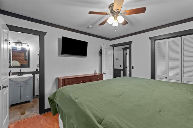 209 Cinderella Dr, Flintstone, GA 30725 - bedroom with a sink, a ceiling fan, and wood finished floors