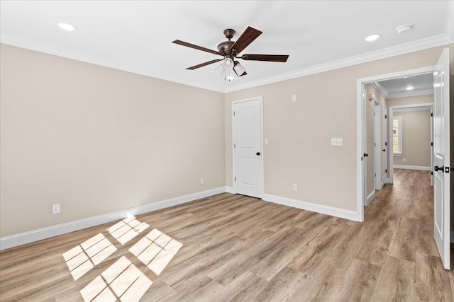 118 Earls Way, Chatsworth, GA 30705 - unfurnished bedroom with ornamental molding, light wood-type flooring, baseboards, recessed lighting, and a ceiling fan
