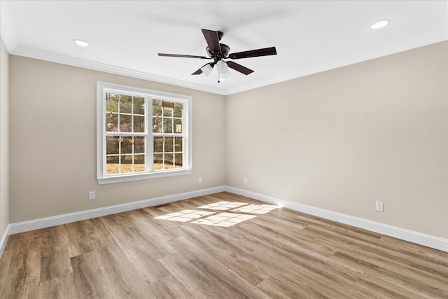 118 Earls Way, Chatsworth, GA 30705 - unfurnished room featuring baseboards, ornamental molding, ceiling fan, wood finished floors, and recessed lighting